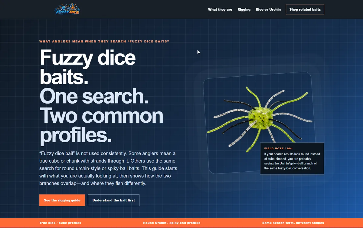 Homepage preview of Fuzzy Dice Baits